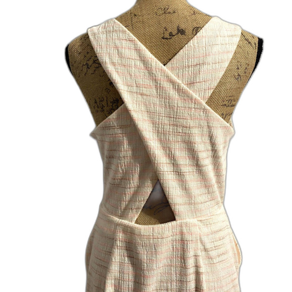 Loft‎ White Pink Stripe Criss Cross Back Mini Dress Tweed Balletcore Size 8 - Picture 9 of 11